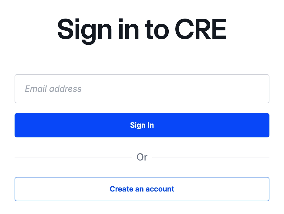 CRE sign-up page